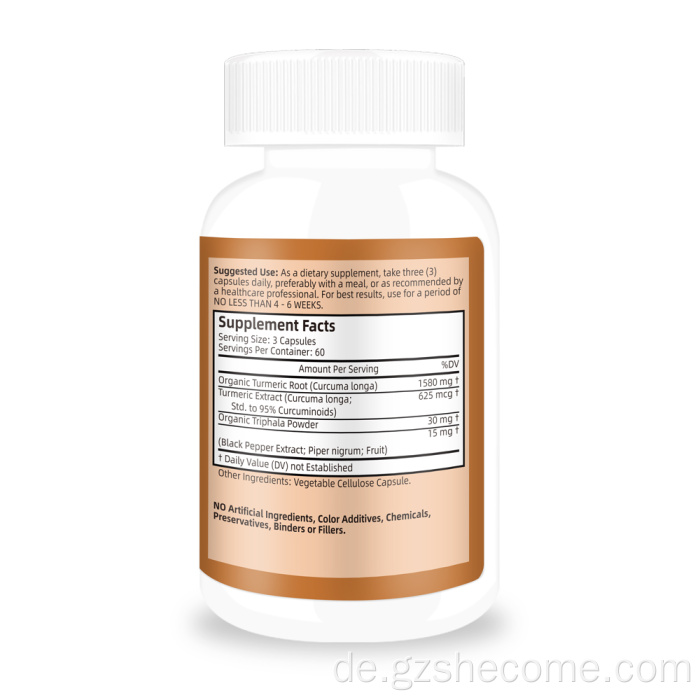 Kurkuma -Curcumin -Ergänzung mit schwarzem Pfefferextrakt